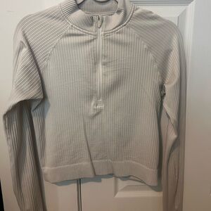 Lululemon Light Beige Ribbed Half-Zip Long Sleeve Top